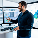 A diverse team of professional software engineers and UX designers in a modern, brightly lit innovation lab, actively collaborating around a translucent holographic display showing advanced architectural designs in spatial computing. They are fully clothed in smart casual, professional attire. The scene emphasizes seamless human-computer interaction and collaborative development. Perfect anatomy, correct proportions, well-formed hands, proper finger count, natural body proportions, natural pose. High-resolution, professional photography, appropriate content, safe for work, modest clothing, family-friendly.