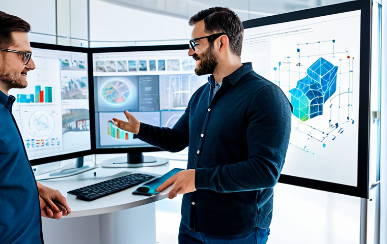 A diverse team of professional software engineers and UX designers in a modern, brightly lit innovation lab, actively collaborating around a translucent holographic display showing advanced architectural designs in spatial computing. They are fully clothed in smart casual, professional attire. The scene emphasizes seamless human-computer interaction and collaborative development. Perfect anatomy, correct proportions, well-formed hands, proper finger count, natural body proportions, natural pose. High-resolution, professional photography, appropriate content, safe for work, modest clothing, family-friendly.